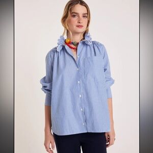 Balzac Paris Blue Striped Blouse with Liberty Print size F 38